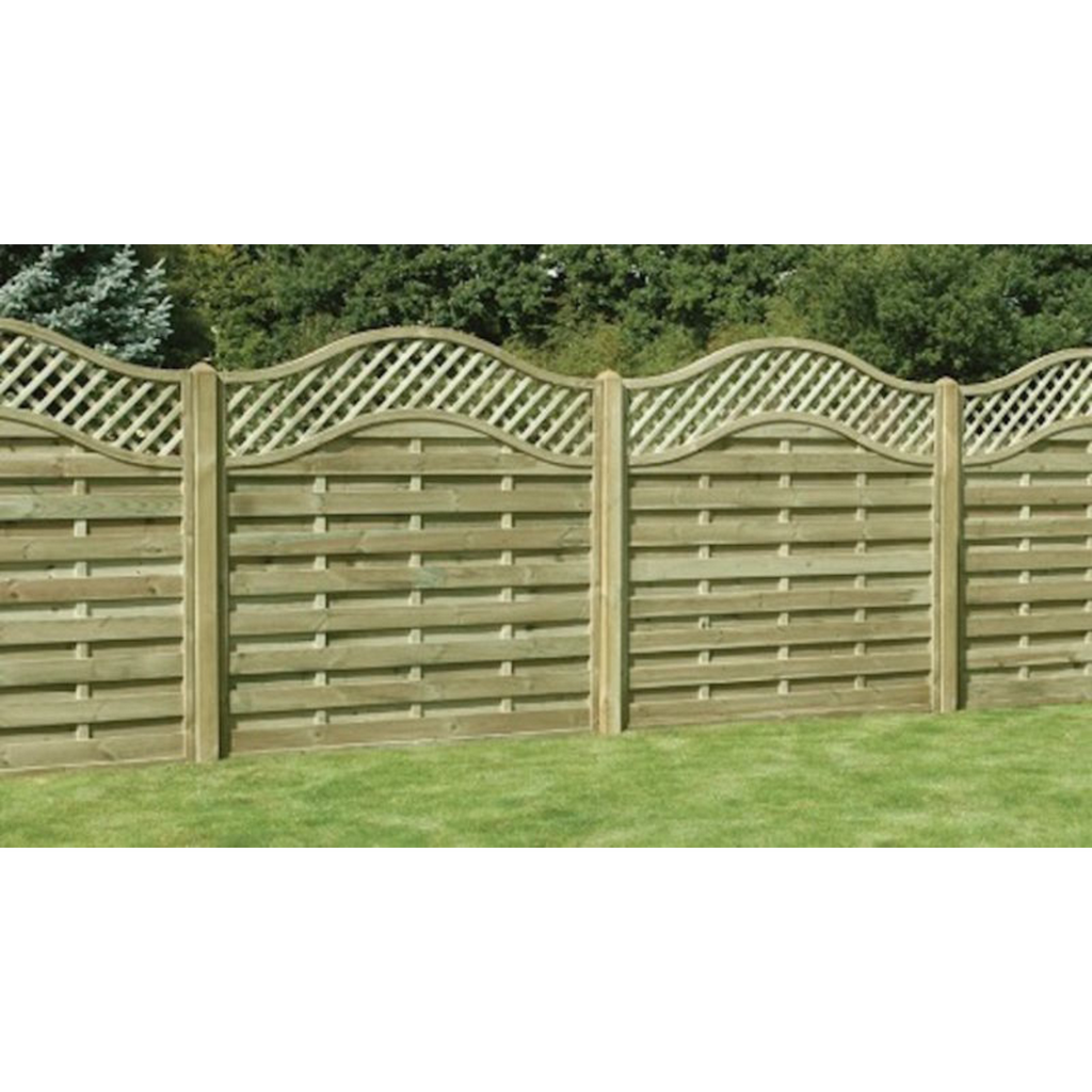 Omega Lattice Top Treated Wooden Fence Panel shown in a garden