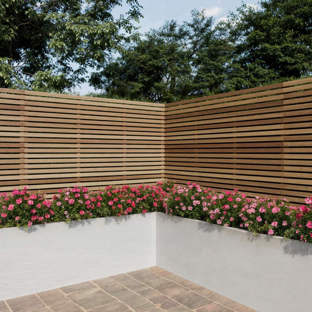 Iroko Slatted Fence Panels
