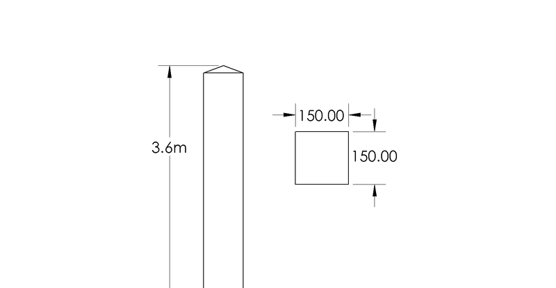 3.6m 150mm x 150mm Treated Gate Post drawing