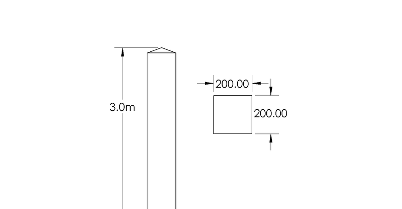 3.0m 200mm x 200mm Treated Gate Post drawing