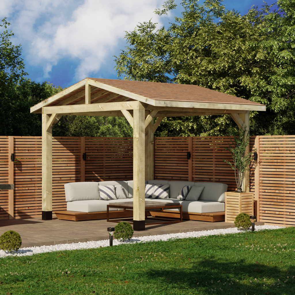 Wooden Gazebo - Cedar Featheredge Roof - 4 Pitch Design day