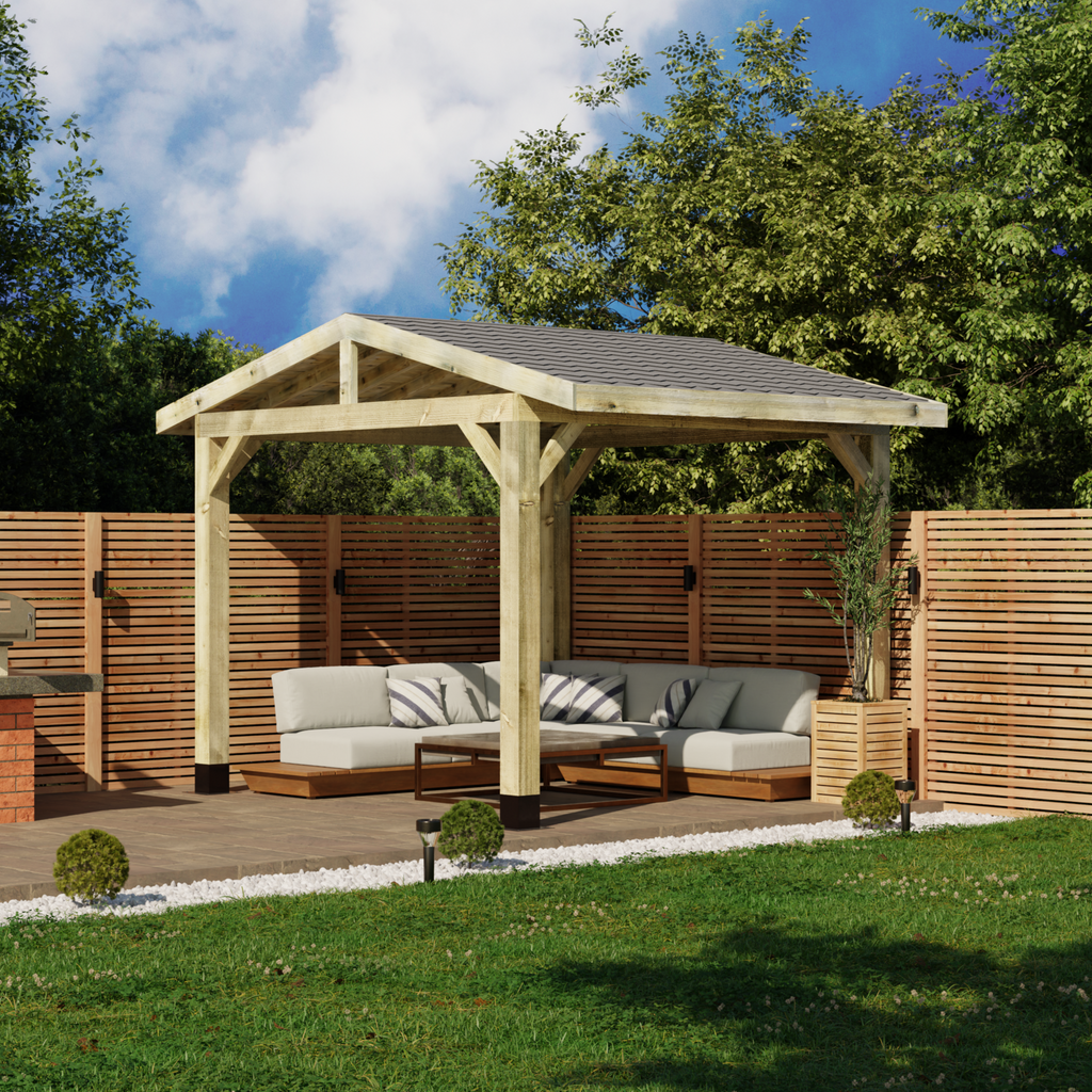 Wooden Gazebo - Katepal Grey Shingle Roof - Apex Design - No Overhang day