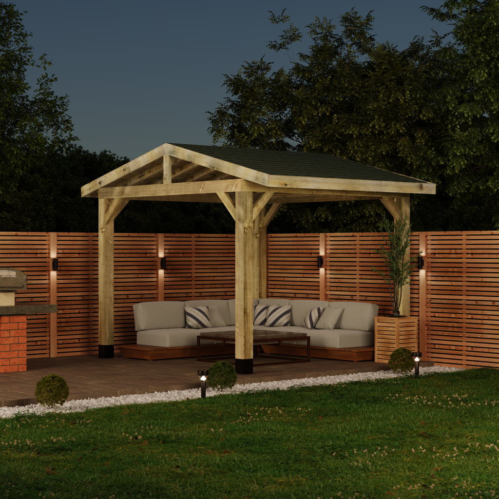 Wooden Gazebo - Katepal Green Shingle Roof - Apex Design - No Overhang night