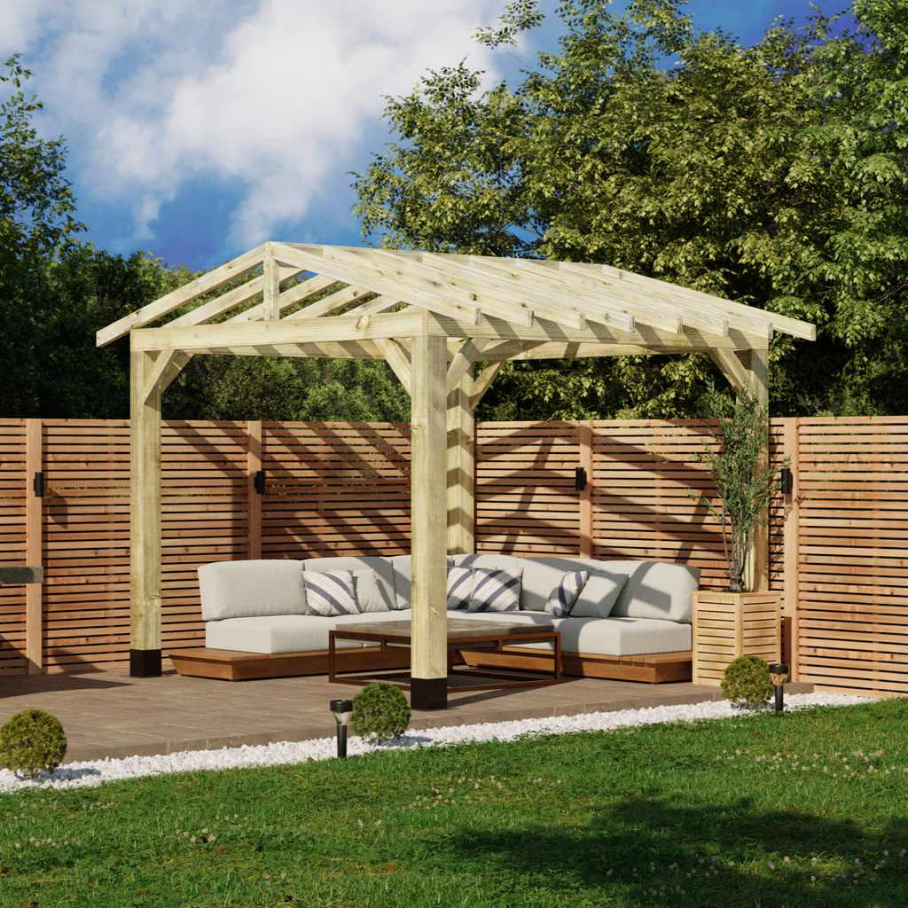 Wooden Pergola - Open Roof - Apex Structure - No Overhang day