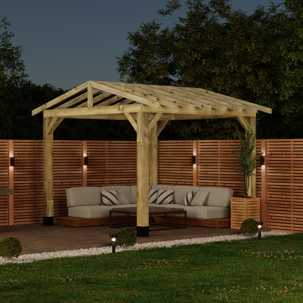 Wooden Pergola - Open Roof - Apex Structure - No Overhang night