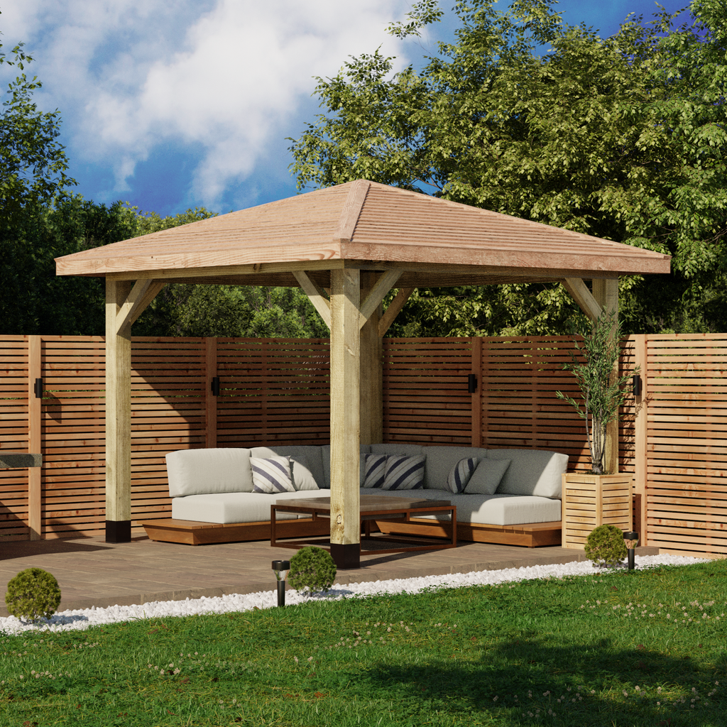 Wooden Gazebo - Cedar Featheredge Roof - 4 Pitch Design day