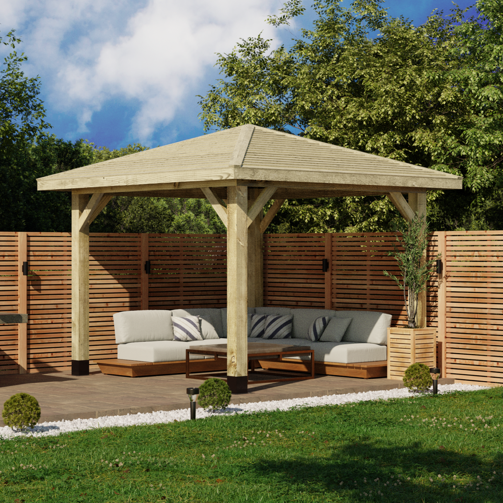 Wooden Gazebo - Treated Featheredge Roof - 4 Pitch Design