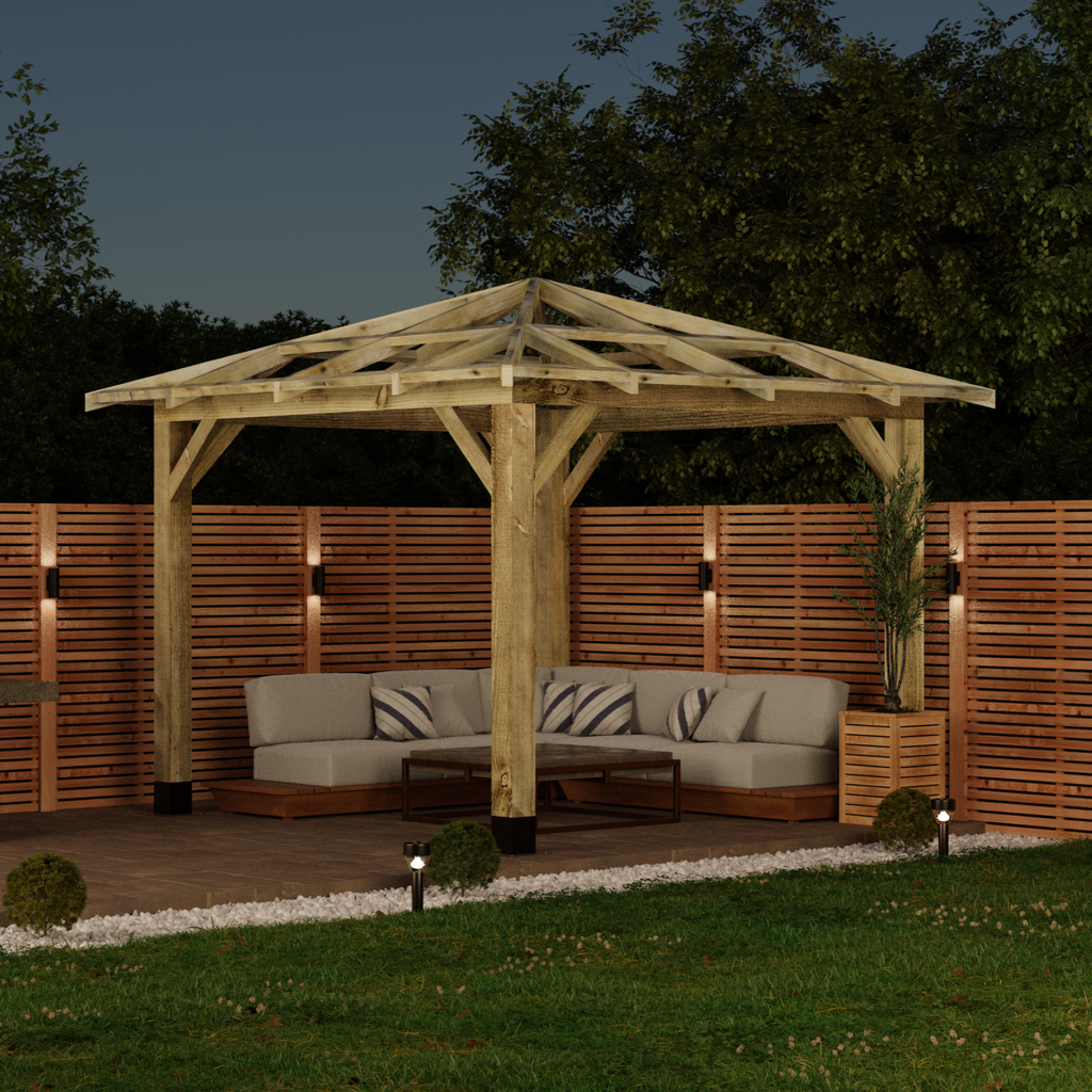 Wooden Pergola - Open Roof - 4 Pitch Design night 