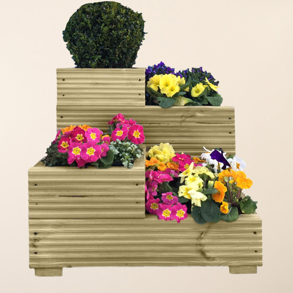 4 Tier Pressure Treated Timber Decking Planter with Flowers in