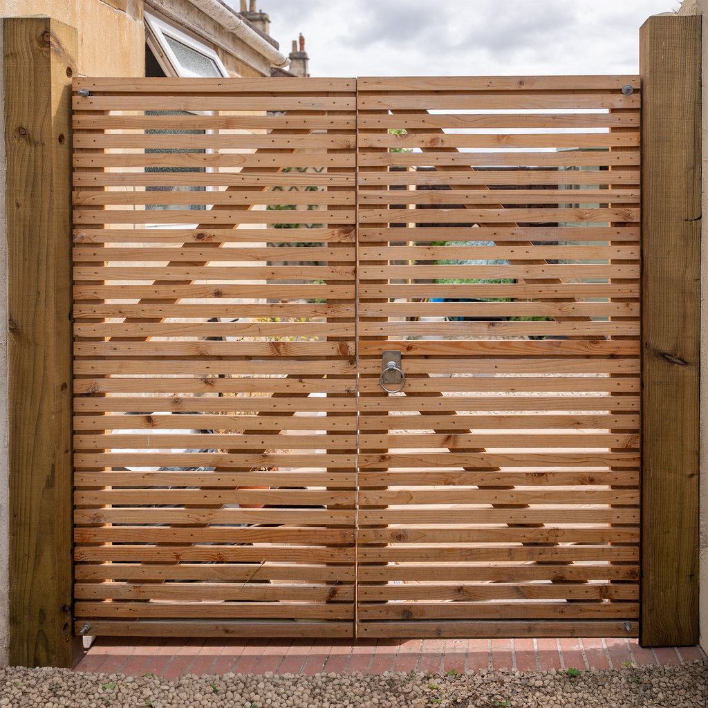 Lifestyle shot of Cedar Slatted Gates