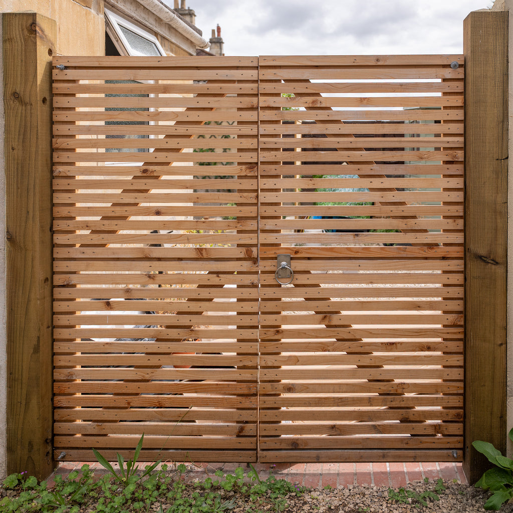 Lifestyle shot of Cedar Slatted Gates