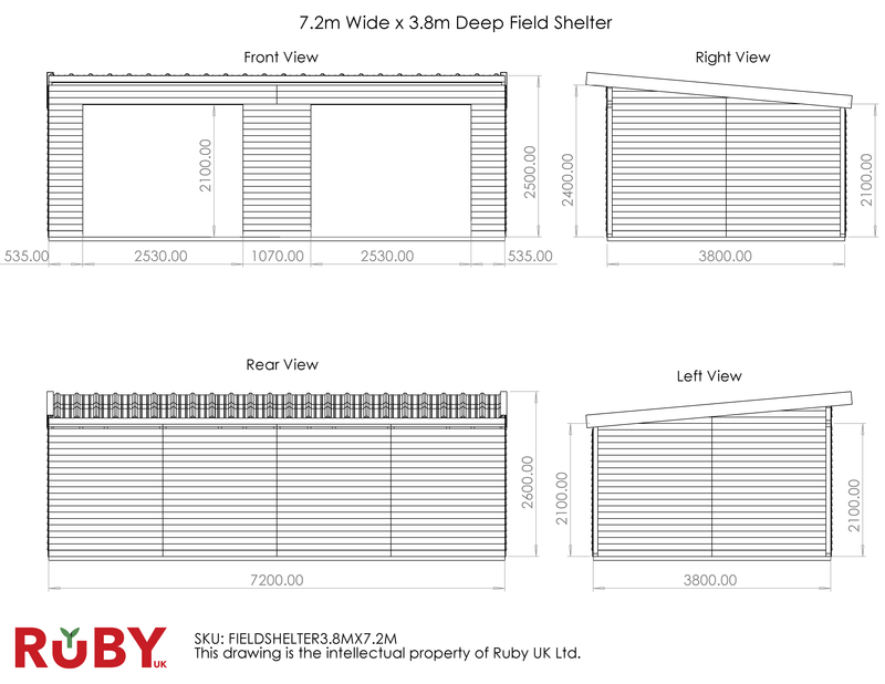Field Shelter 3.8m Depth - Various Widths