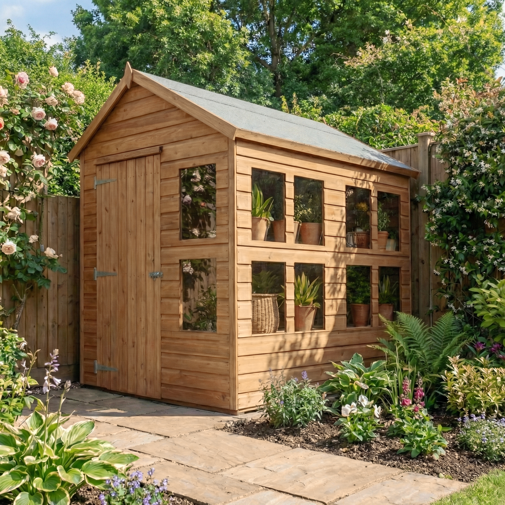 Wooden apex potting shed with triangular roof 