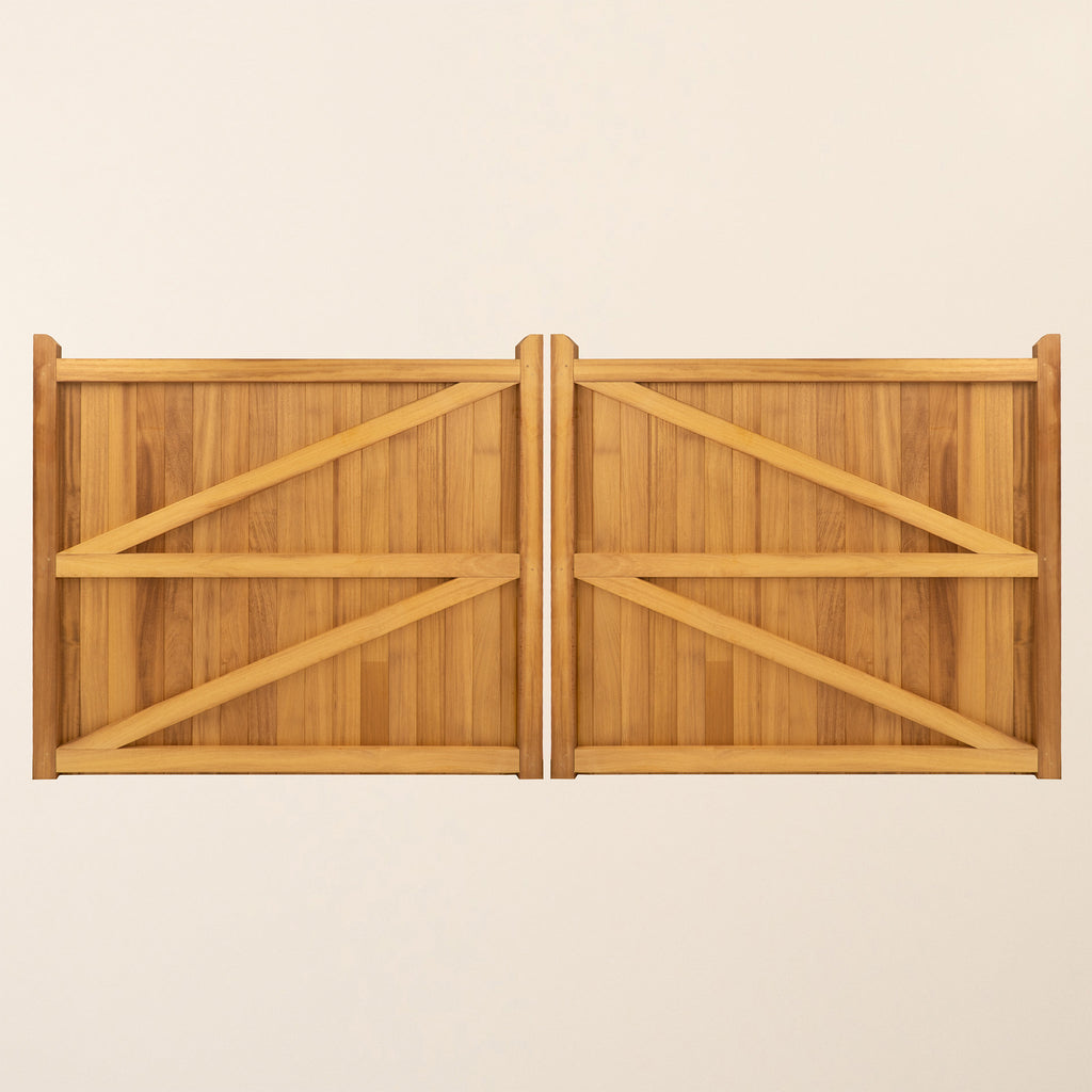 Back view of Iroko Highampton gate pair showing frame construction