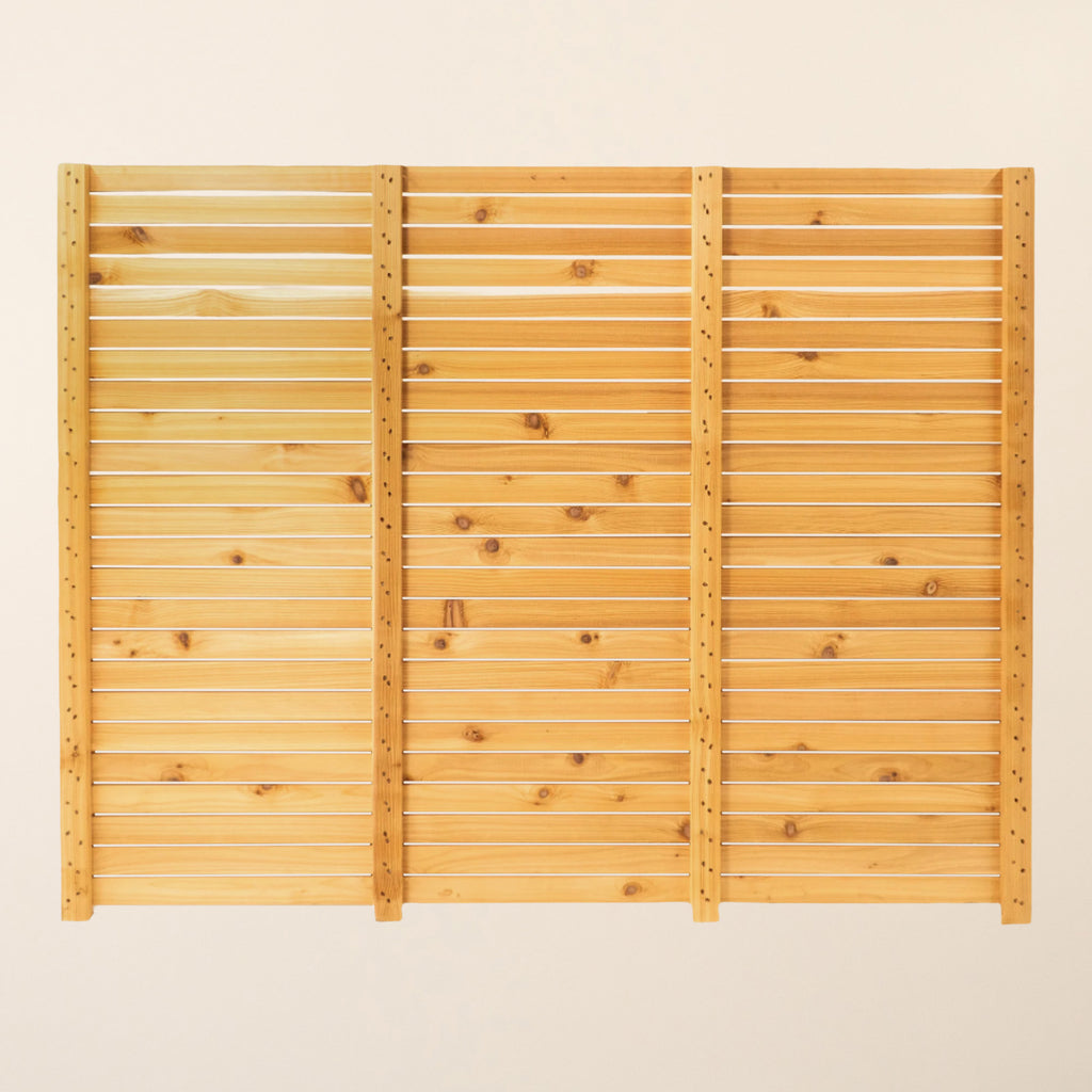 Rear view of Cedar/Larch Slatted Fence Panel displaying the 38mm overall thickness and sturdy frame construction that ensures durability and stability
