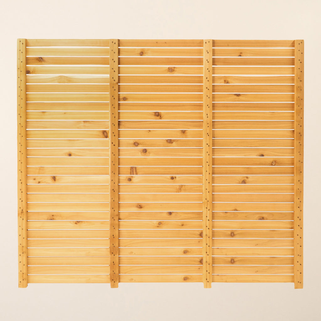 Rear view of Cedar/Larch Slatted Fence Panel displaying the 38mm overall thickness and sturdy frame construction that ensures durability and stability