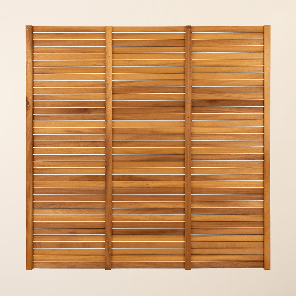 Back view of Iroko slatted fence panel showing construction details