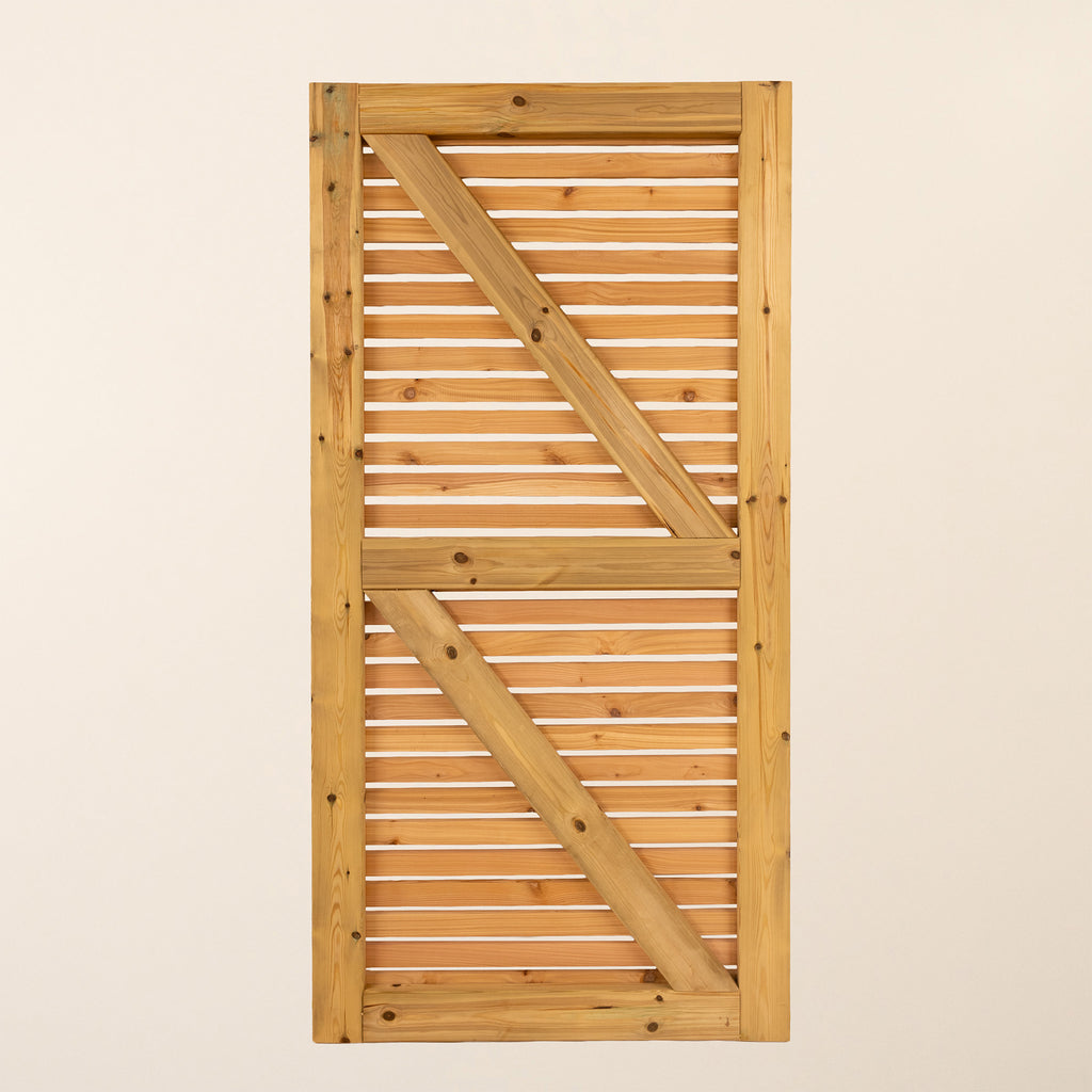 Rear shot of Cedar Slatted Gate - with Treated Bracing, showing treated bracing