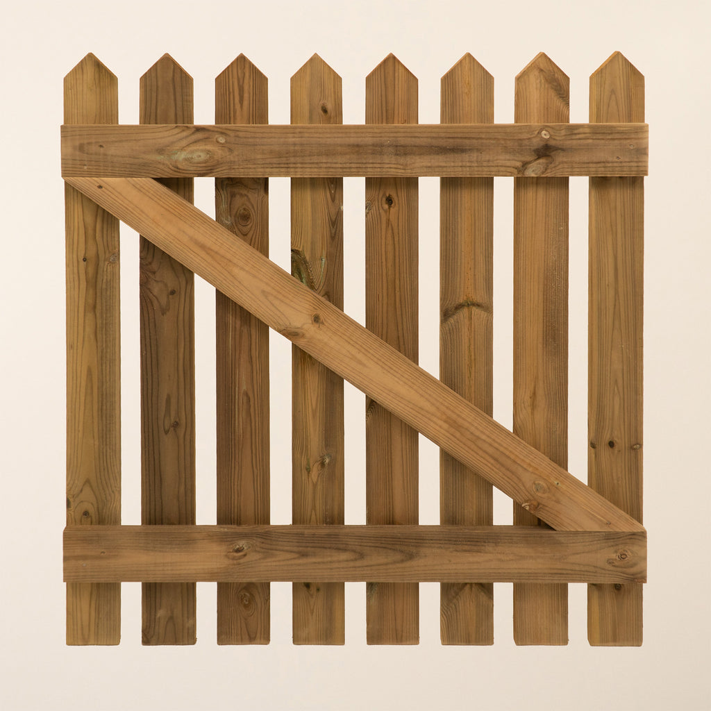 Rear view of Pressure Treated Picket Side Gate displaying the sturdy frame construction that supports the 0.6m high pointed pickets