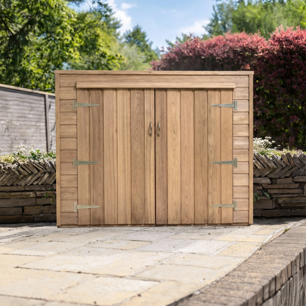 Bike shed installed in a garden setting 