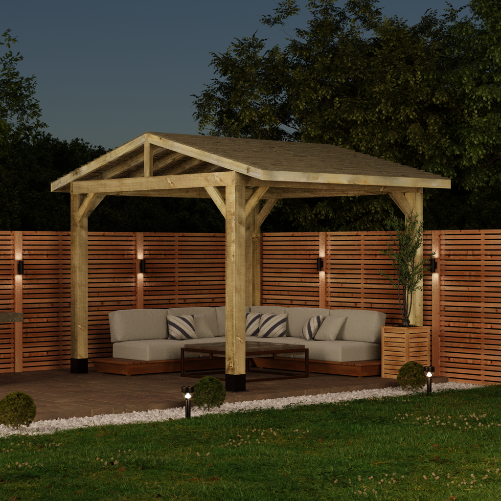 Wooden Gazebo - Treated Featheredge - Apex Design - No Overhang night