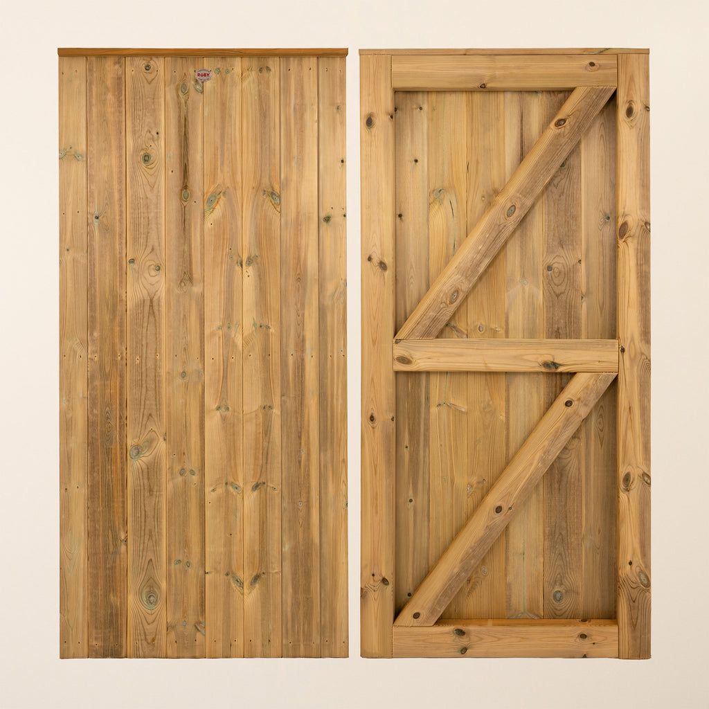 Lynton Side Gate Premium Framed - front and rear view showing construction details
