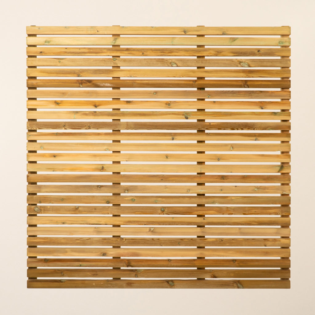 Treated PSE Slatted Panel shown in full view, displaying the horizontal slat design with consistent spacing between smooth, planed timber boards