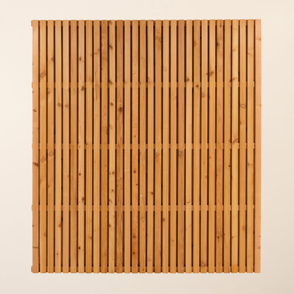 Front angle of Double Sided Planed Cedar / Larch Slatted Panel - Vertical