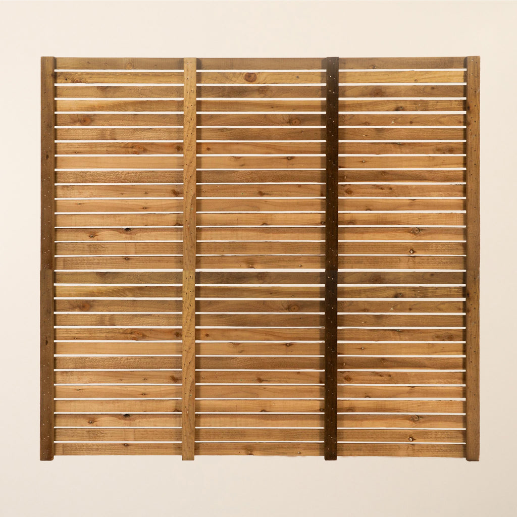 Back view of slatted fence panel showing frame and support structure