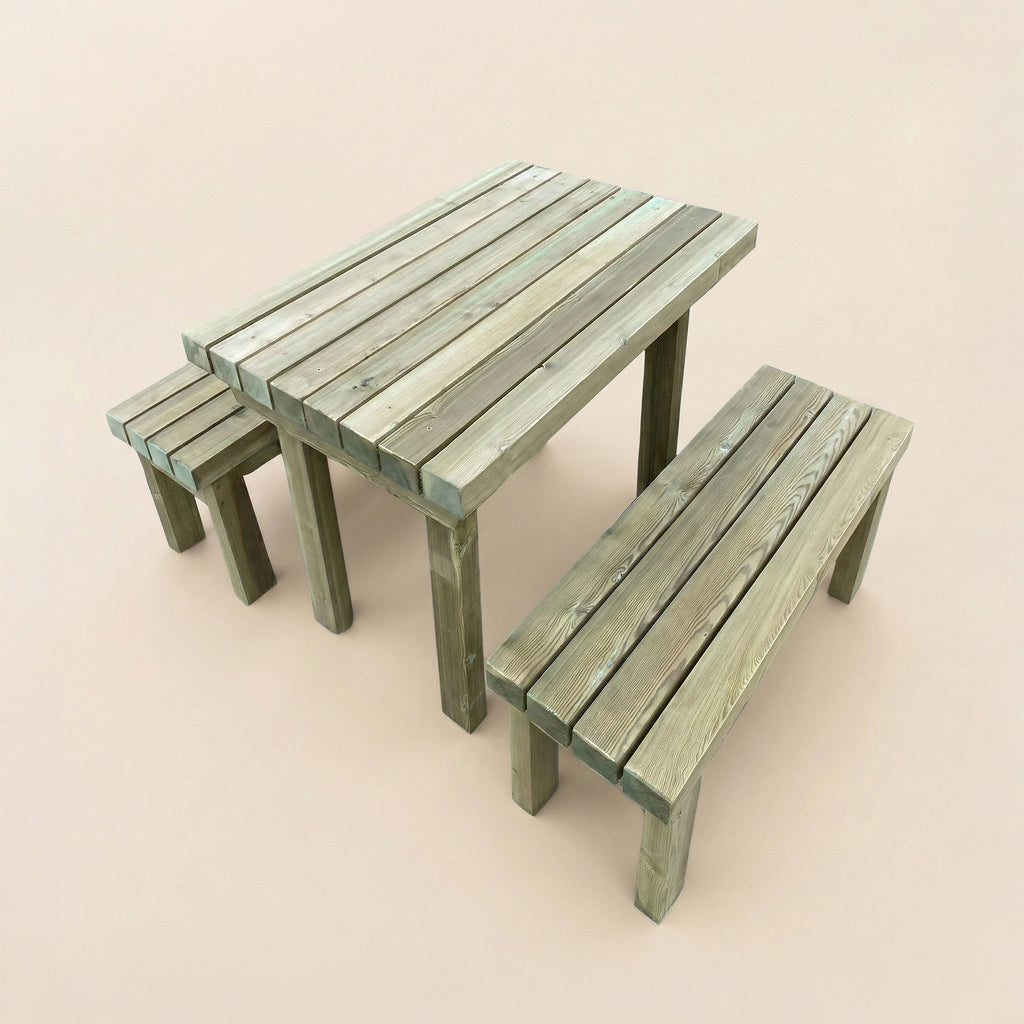 Handmade Redwood timber Outdoor Bench, shown here with a matching table