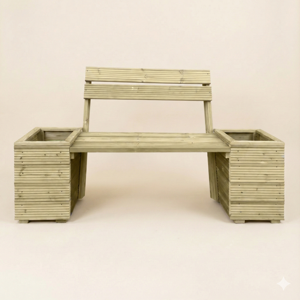 Planter and Bench Combination With Backrest built with timber decking
