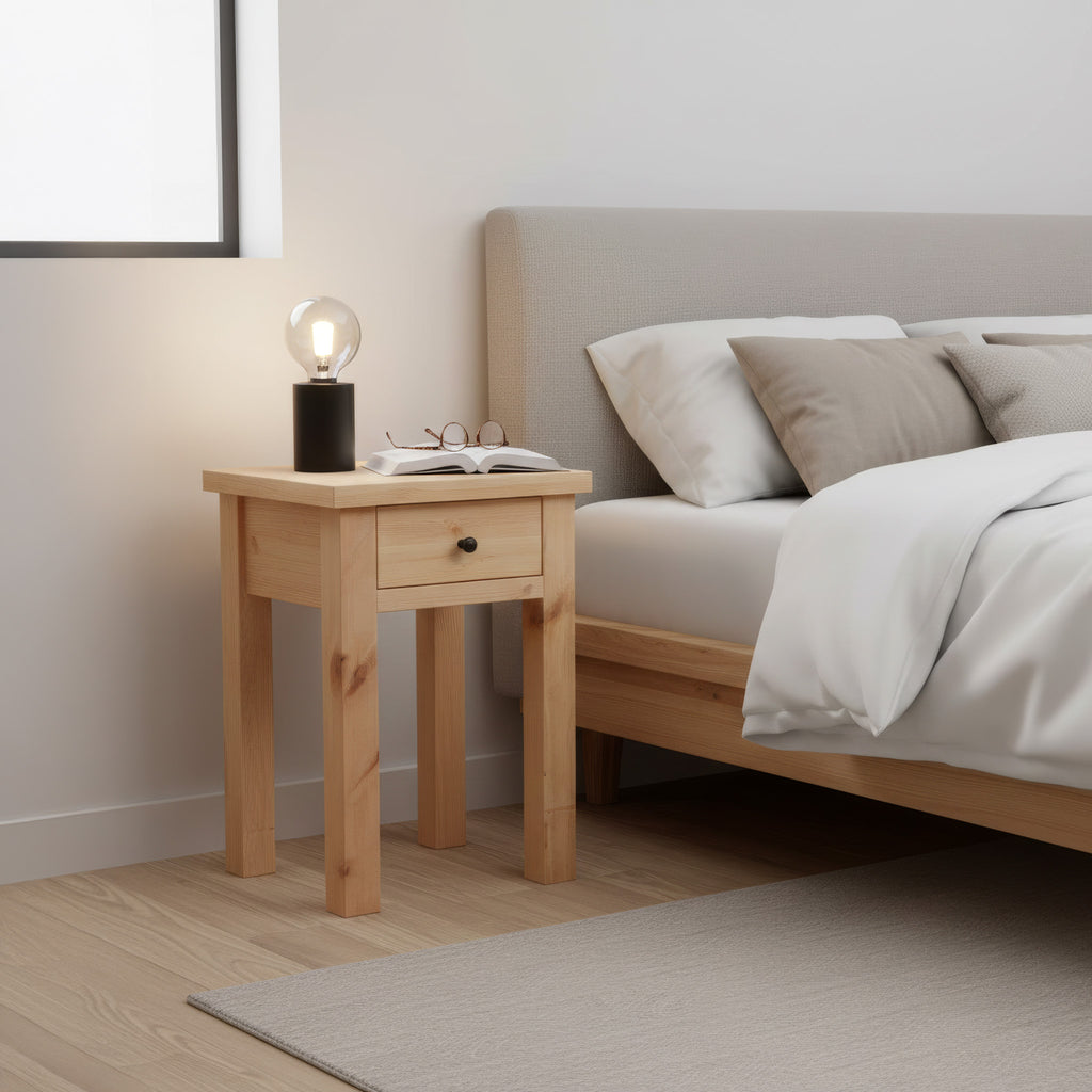 Side table in bedroom 