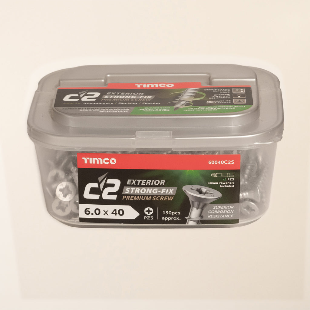 Box of C2 multi-purpose advanced silver screws with PZ double countersunk head for exterior applications