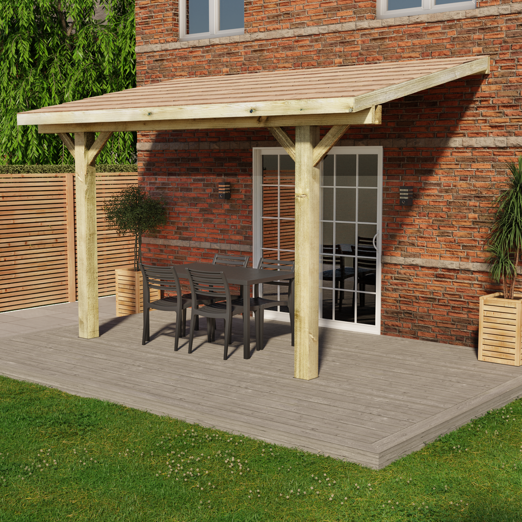 Wooden Gazebo - Cedar Shingles Roof - Lean-To Design day