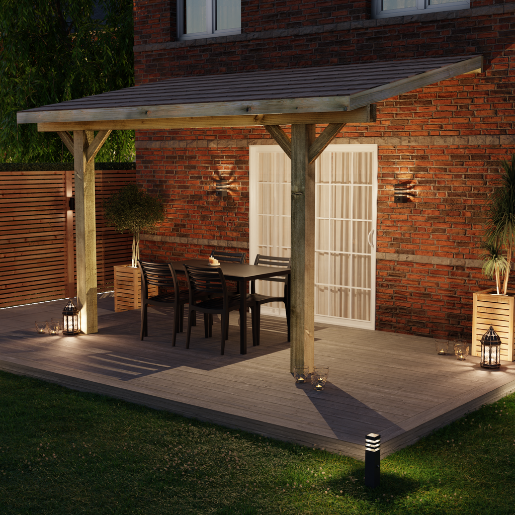 Wooden Gazebo - Cedar Shingles Roof - Lean-To Design night