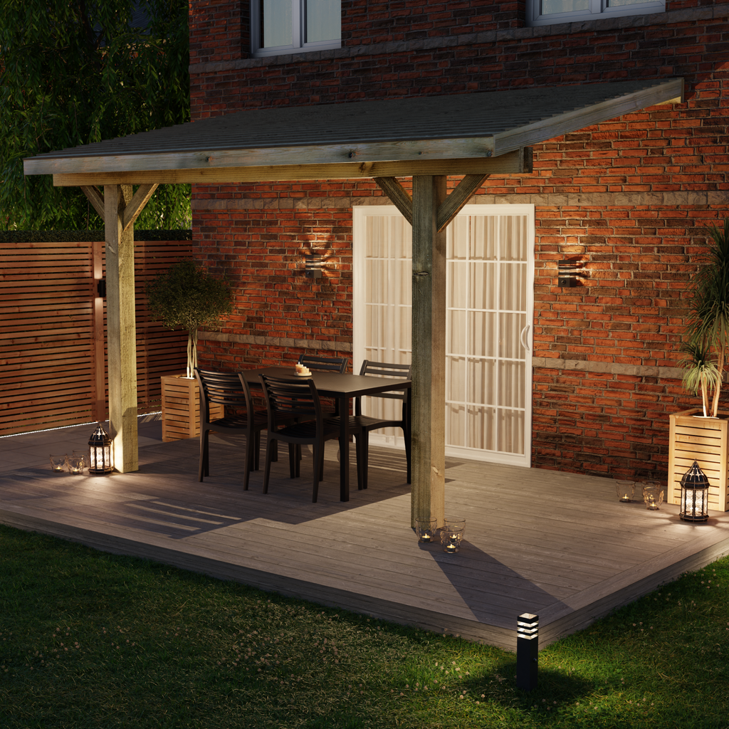 Wooden Gazebo - Treated Featheredge - Lean-To Design night