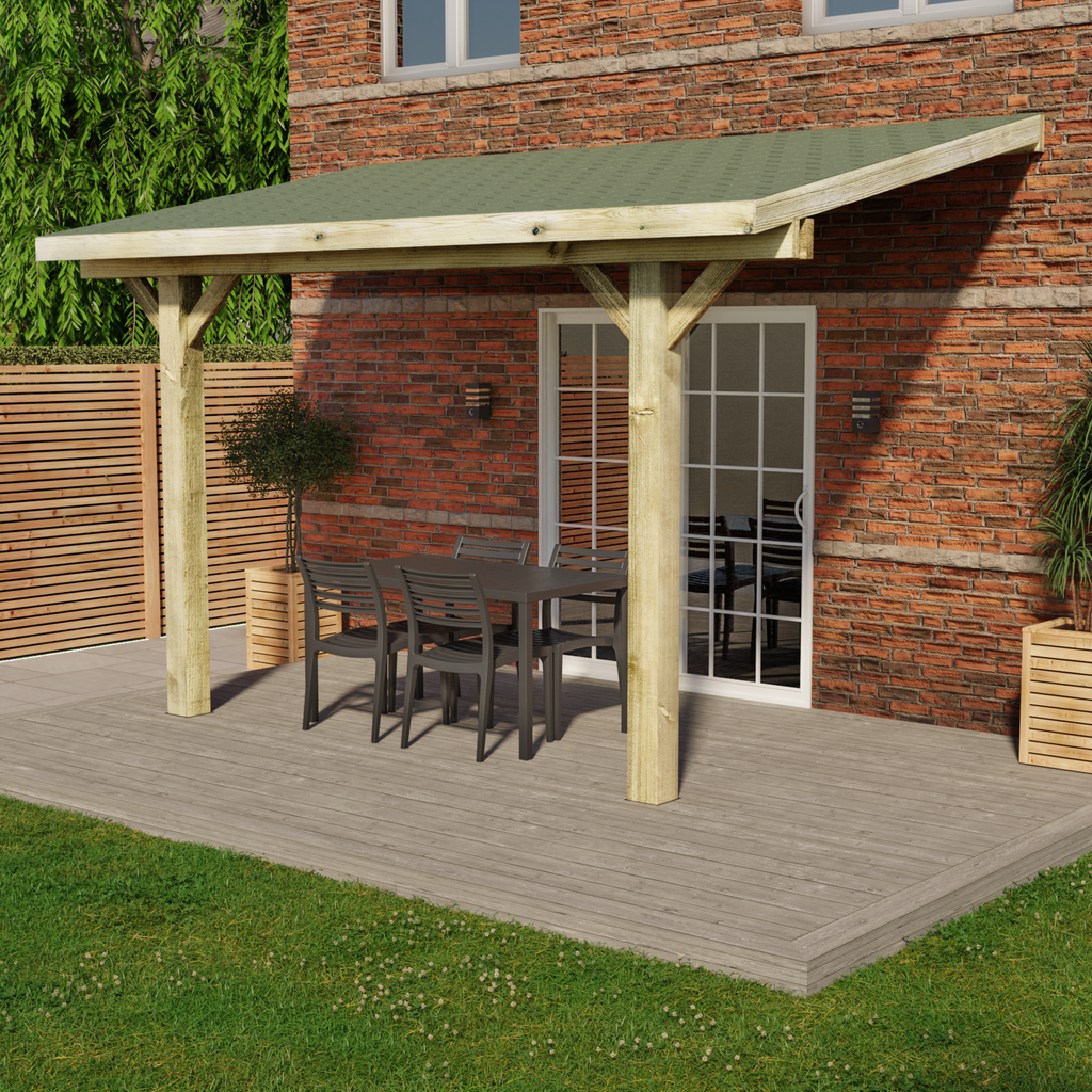 Wooden Gazebo - Katepal Green Shingle Roof - Lean-To Design day
