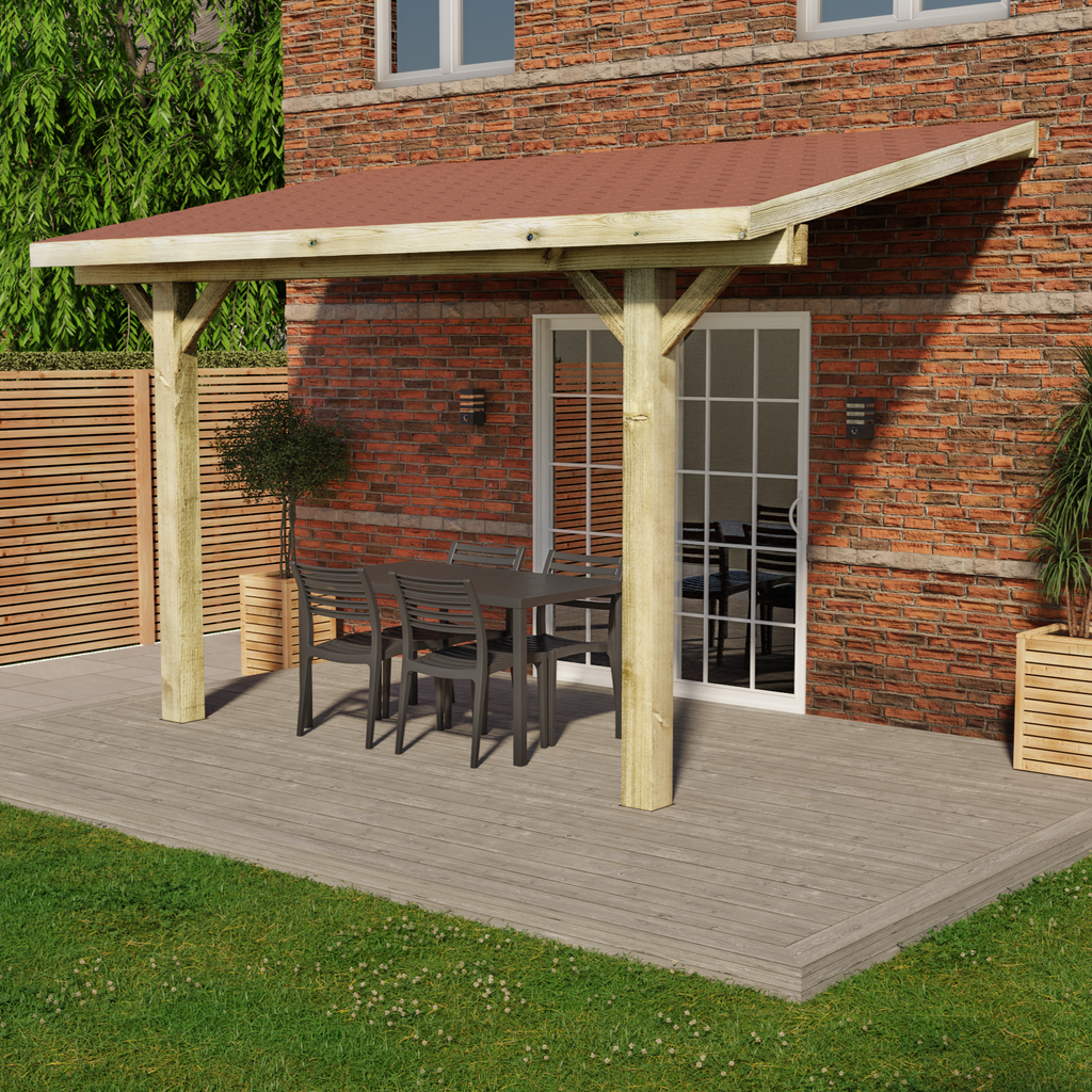 Wooden Gazebo - Katepal Red Shingle Roof - Lean-To Design
