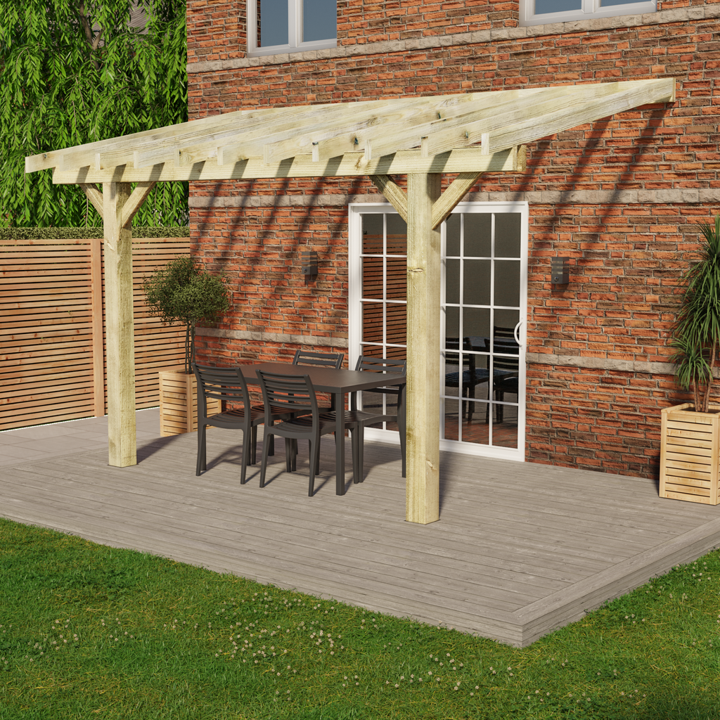Wooden Pergola - Open Roof - Lean-To Structure day