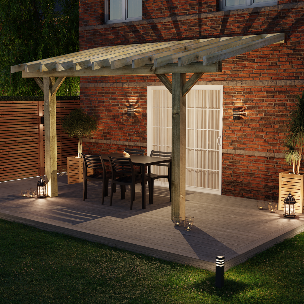 Wooden Pergola - Open Roof - Lean-To Structure night