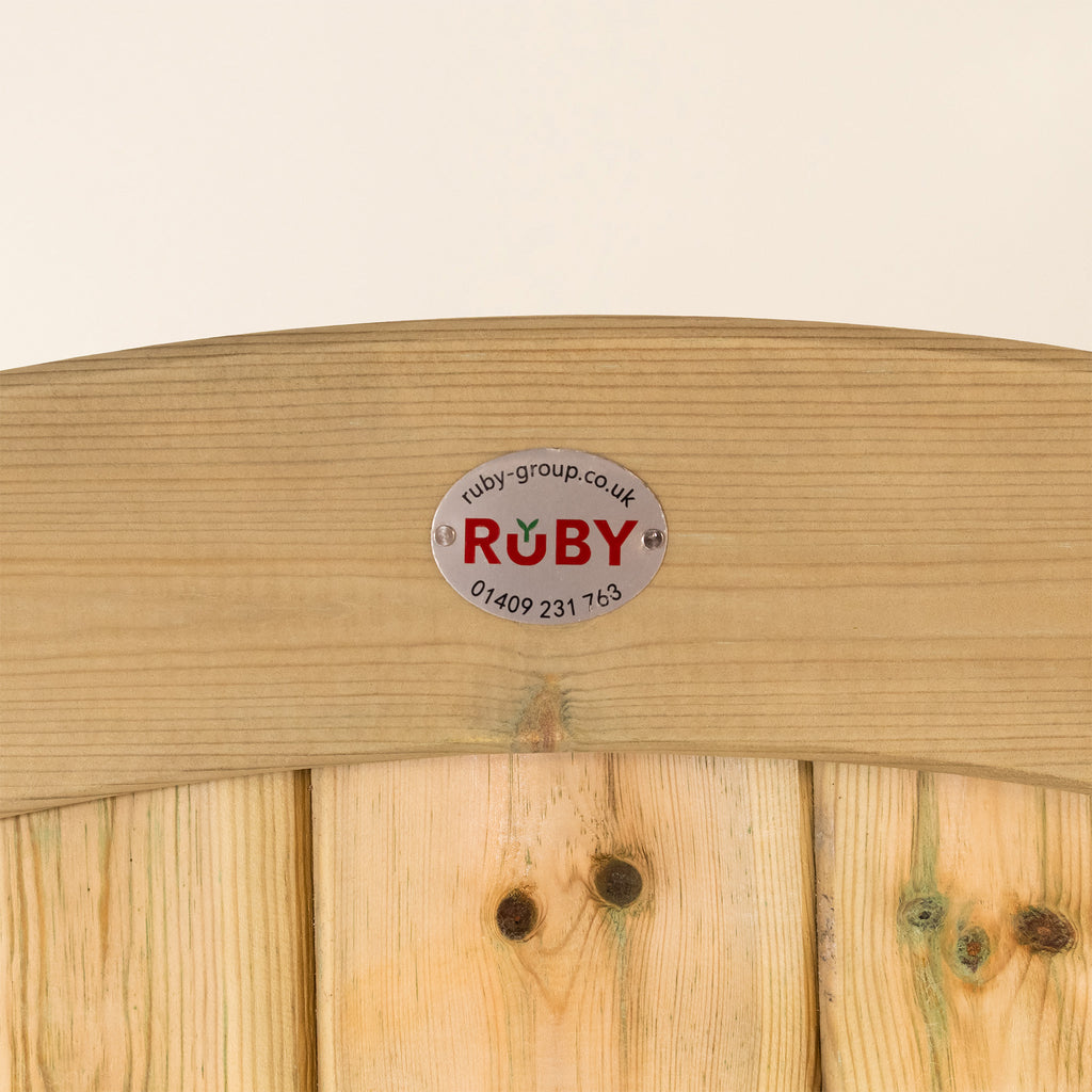 Manufacturer's logo and branding for the mortise and tenon arch top gate