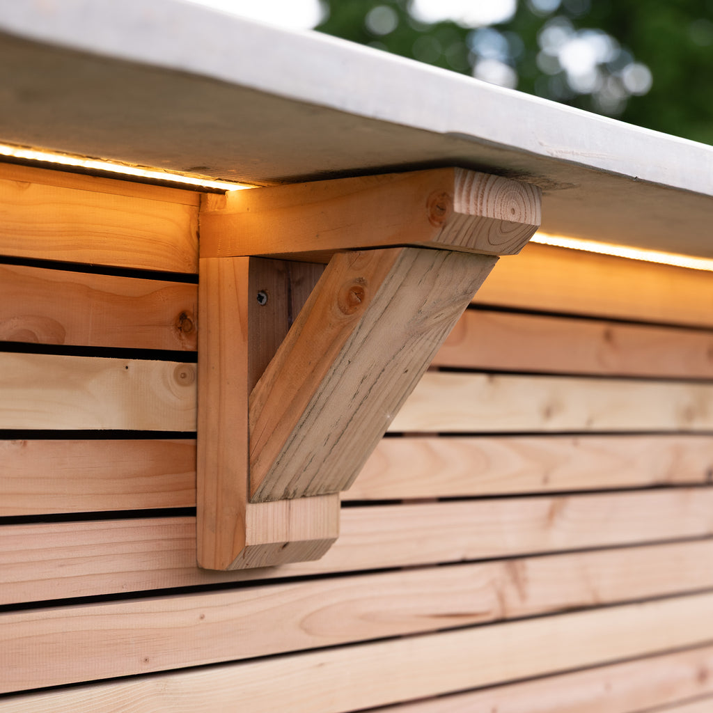 Planed Larch Pergola - Apex - With Overhang - Cedar Featheredge Roof Shelf bracket