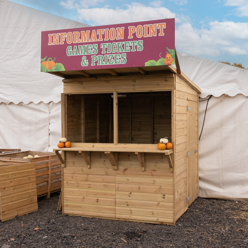 Lifestyle image of a pub shed, being used here as an information point
