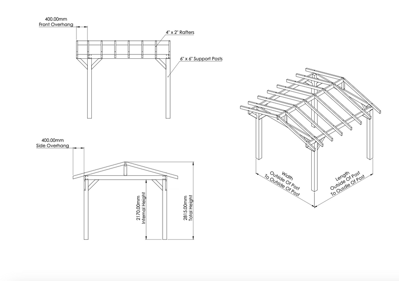 Wooden Gazebo - Treated Featheredge - Apex Design - With Overhang drawing