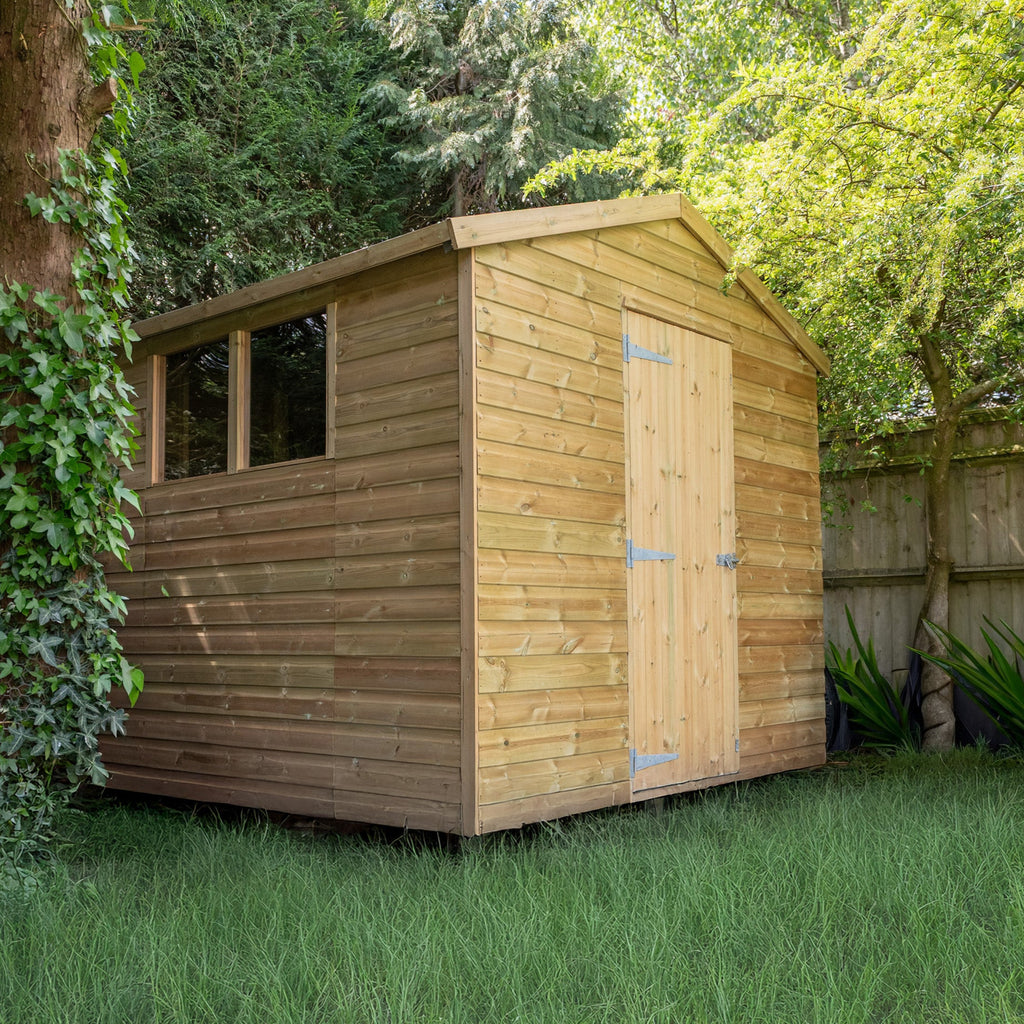 Lifestyle shot of Premium Apex Shed in garden