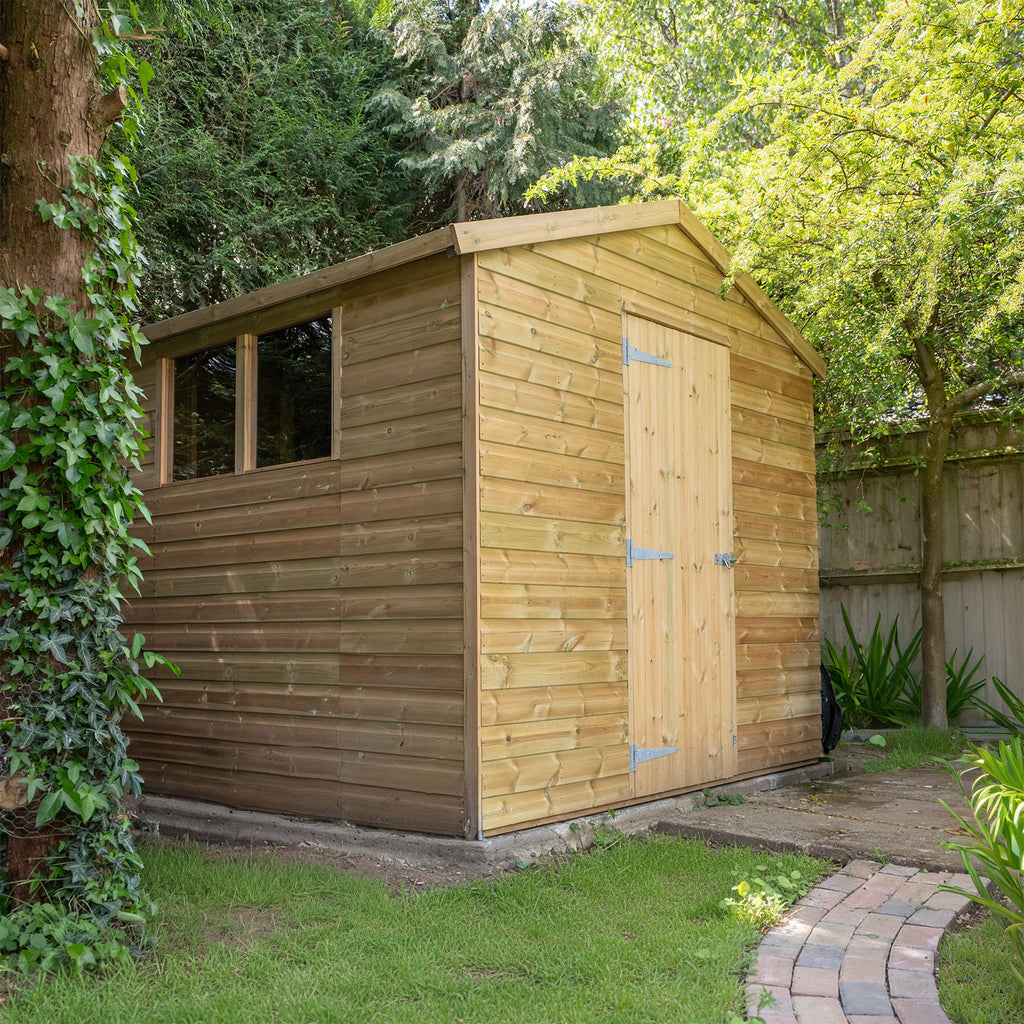Lifestyle shot of Premium Apex Shed in garden