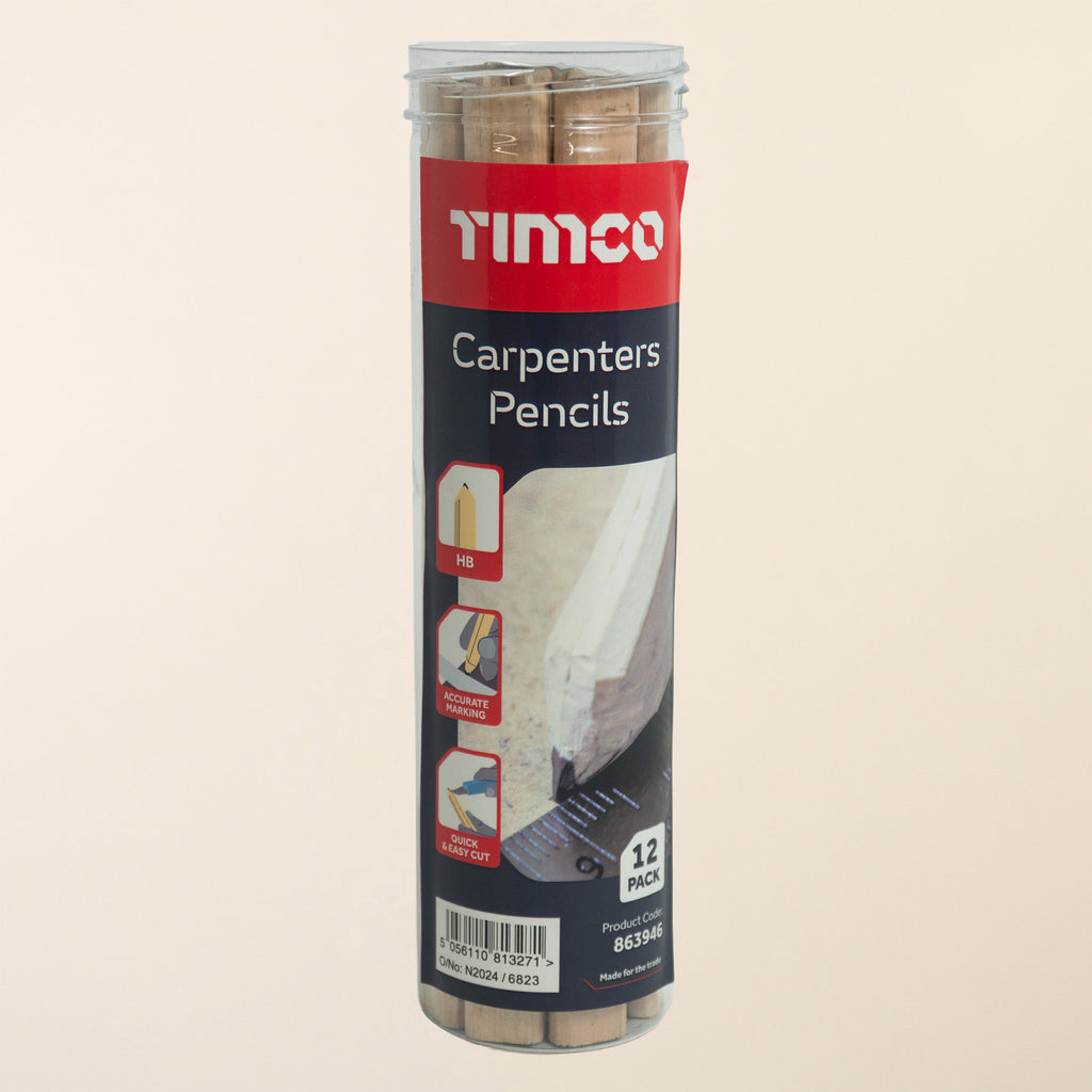 Pack of 12 Timco carpenter pencils with flat rectangular shape for marking wood