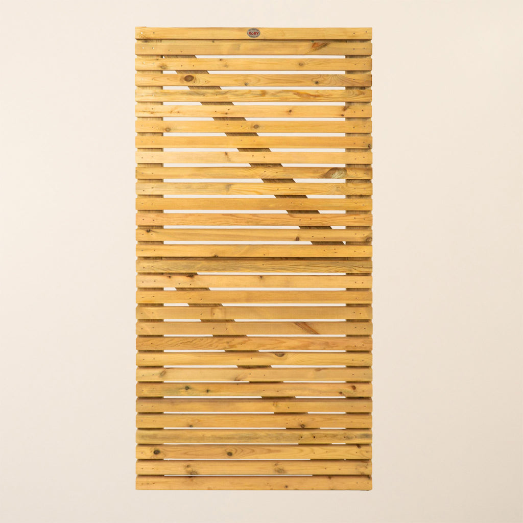 Redwood Slatted Gate Single shown from the front, featuring horizontal 45mm x 19mm slats with 16mm gaps between them, made from pressure-treated Scandinavian Redwood with a planed finish
