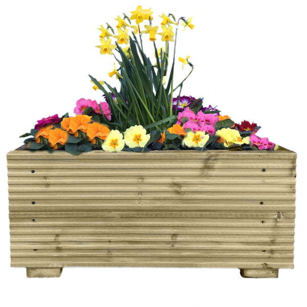 Large Redwood timber Pressure Treated Decking Planter with flowers in