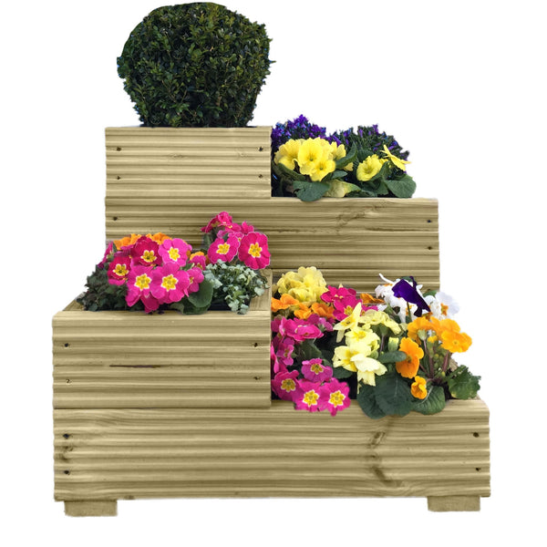 4 Tier Pressure Treated Timber Decking Planter with Flowers in